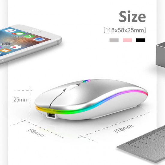 LED Silent Wireless Mouse Rechargeable Bluetooth 5.1 & 2.4G Backlit For Laptop Tablet MacBook ipad